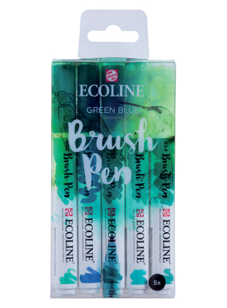Talens Ecoline Brush Pen - Green Blue Set 5 farger, 